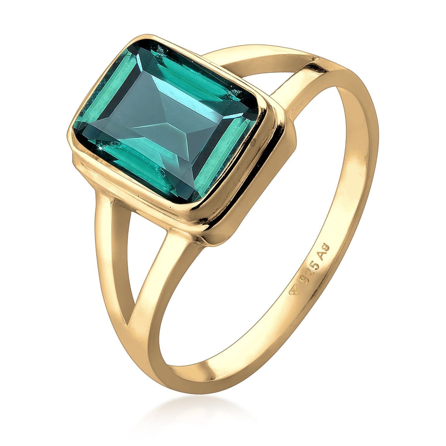 Gold - Elli | Ring | Quarz (Grün) | 925er Sterling Silber Vergoldet