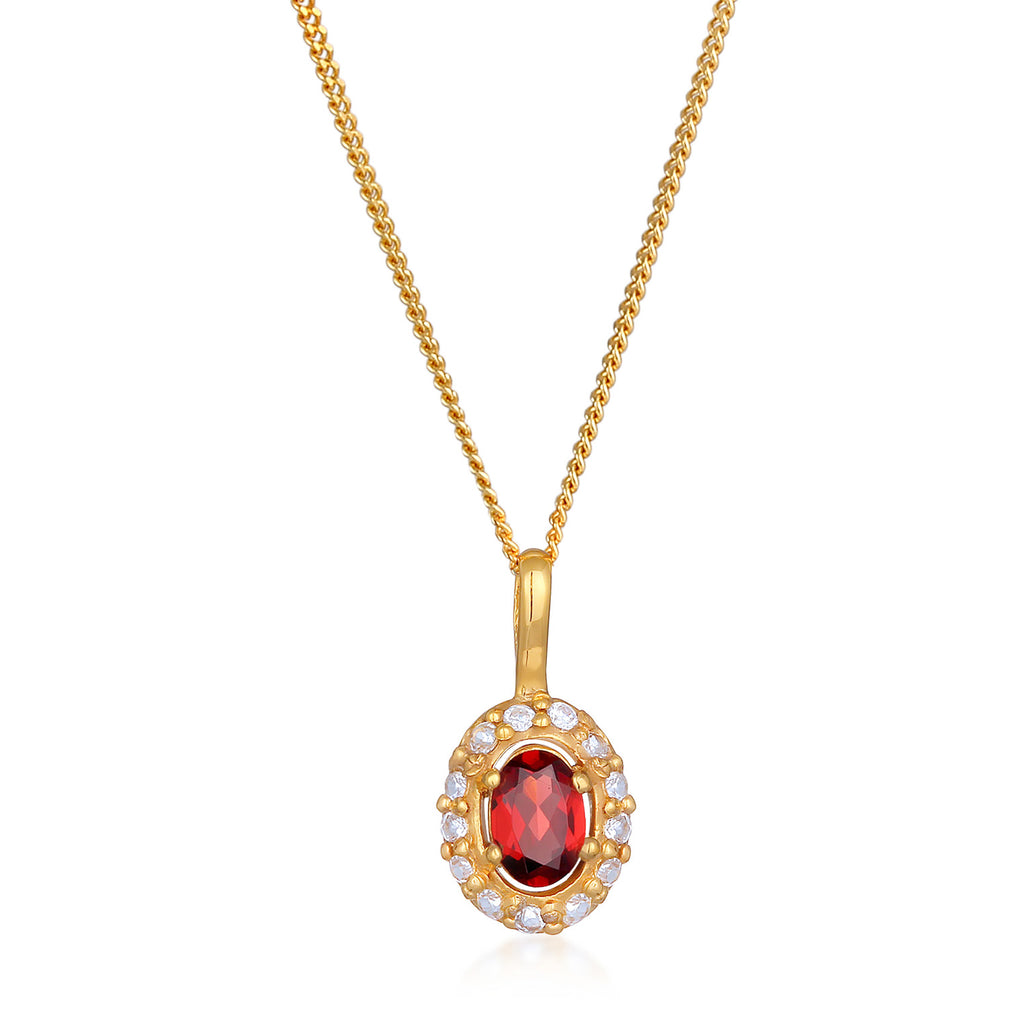 Gold - Elli PREMIUM | Halskette Oval | Topas (Rot) | 585er Gelbgold