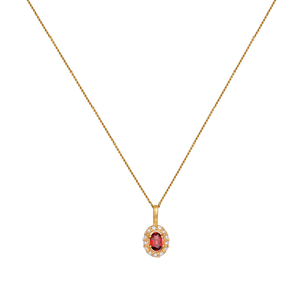Gold - Elli PREMIUM | Halskette Oval | Topas (Rot) | 585er Gelbgold
