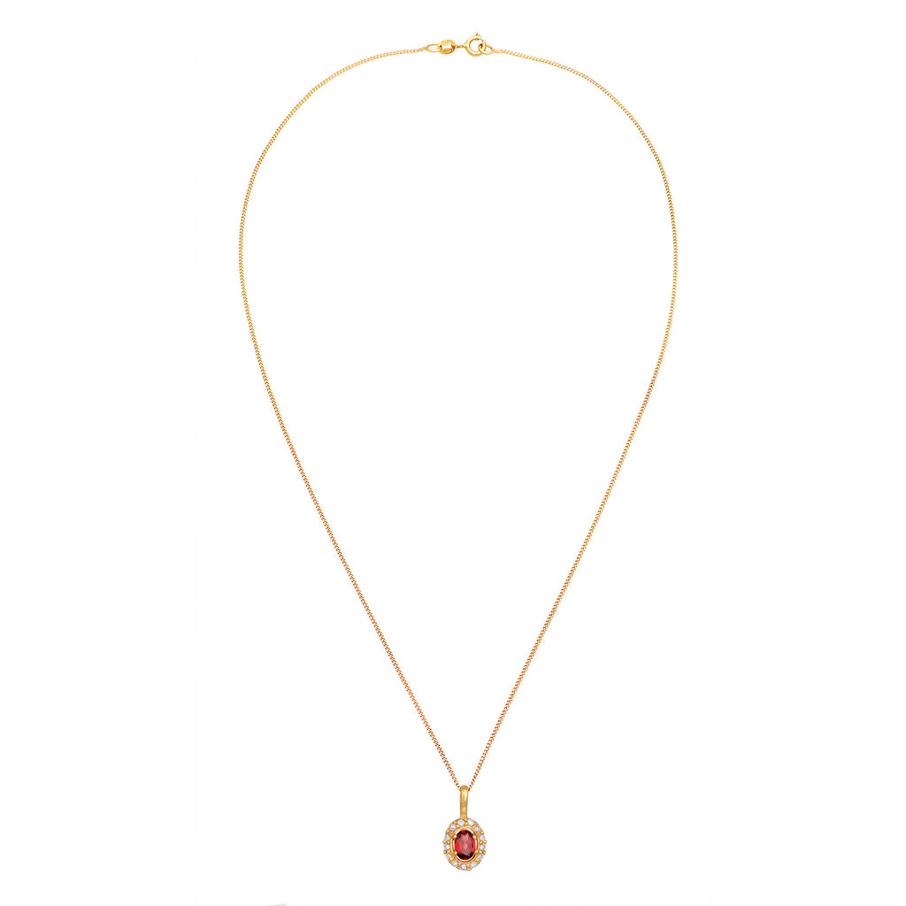 Gold - Elli PREMIUM | Halskette Oval | Topas (Rot) | 585er Gelbgold