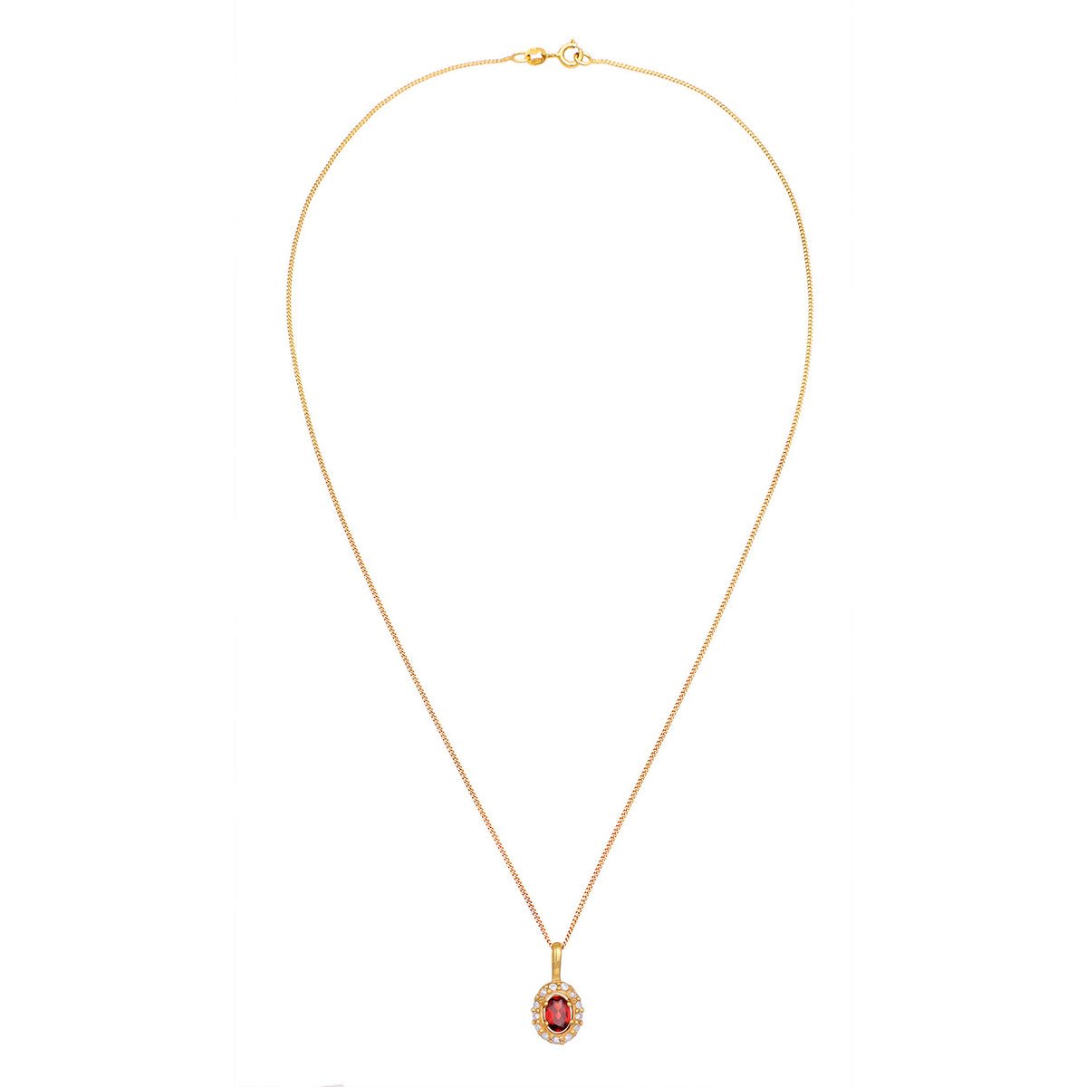Gold - Elli PREMIUM | Halskette Oval | Topas (Rot) | 585er Gelbgold