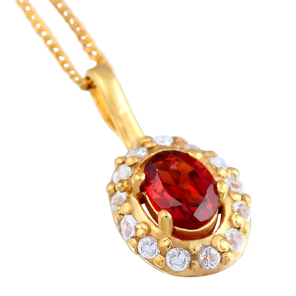 Gold - Elli PREMIUM | Halskette Oval | Topas (Rot) | 585er Gelbgold