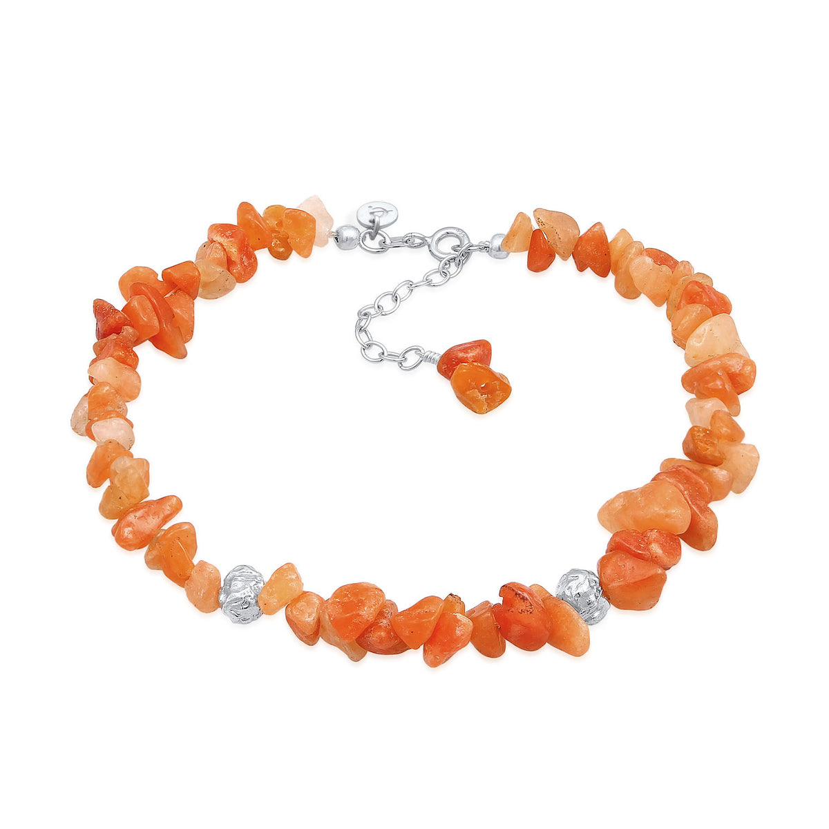 Silber - Elli PREMIUM | Fußkettchen Beads | Aventurin Steine (Orange) | 925er Sterling Silber