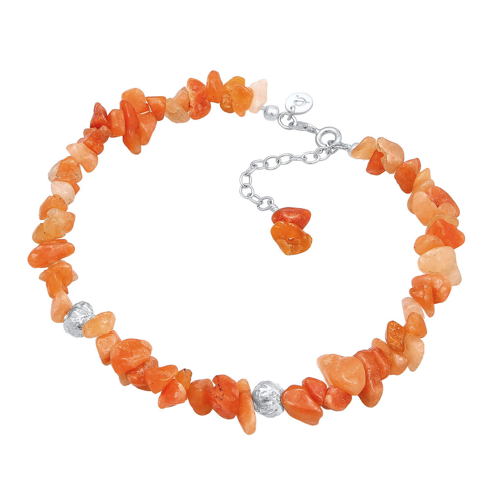 Silber - Elli PREMIUM | Fußkettchen Beads | Aventurin Steine (Orange) | 925er Sterling Silber