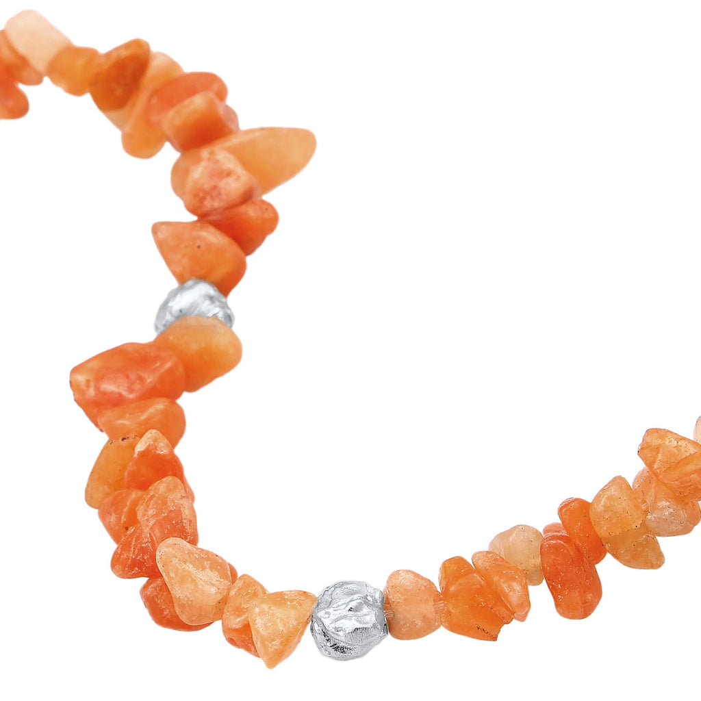 Silber - Elli PREMIUM | Fußkettchen Beads | Aventurin Steine (Orange) | 925er Sterling Silber