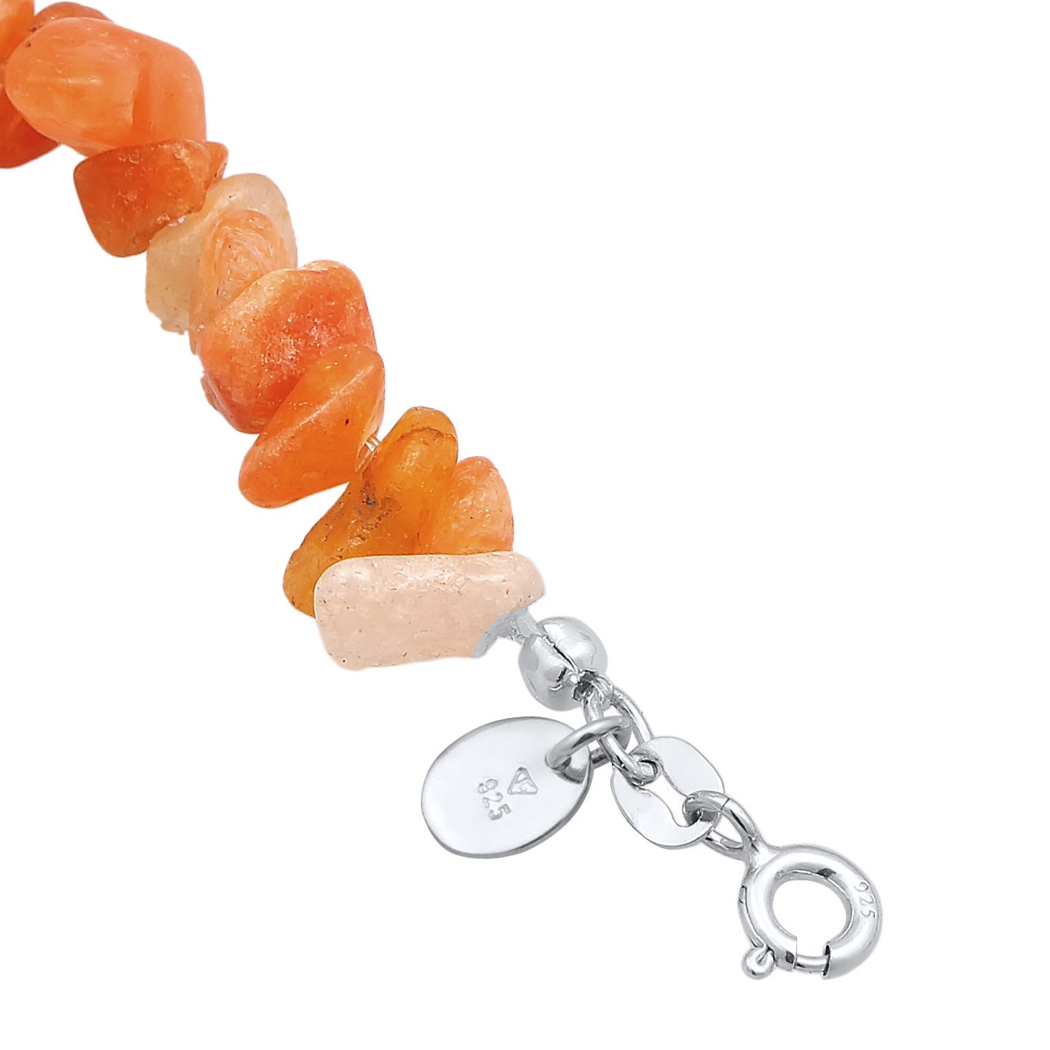 Silber - Elli PREMIUM | Fußkettchen Beads | Aventurin Steine (Orange) | 925er Sterling Silber