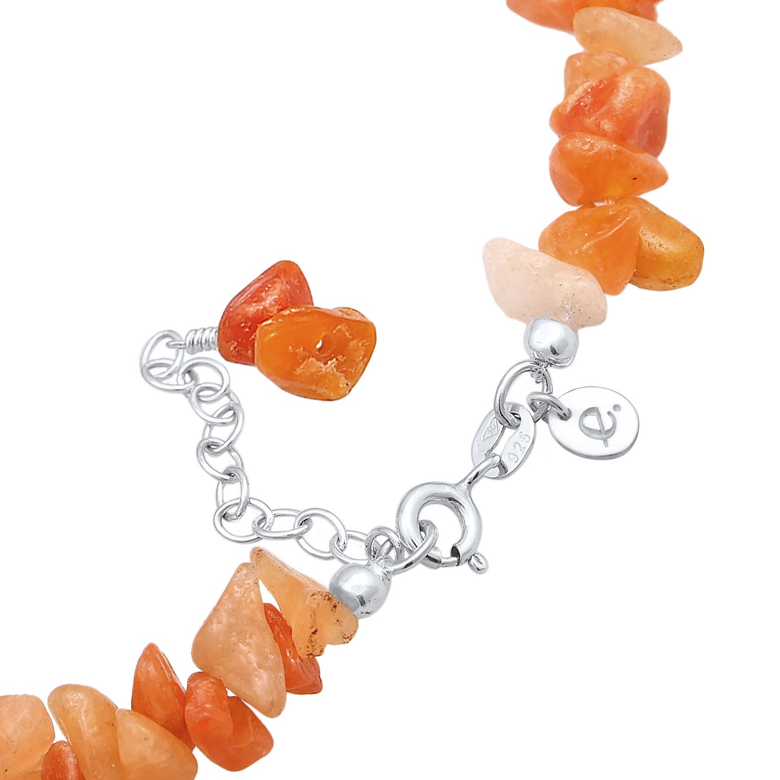 Silber - Elli PREMIUM | Fußkettchen Beads | Aventurin Steine (Orange) | 925er Sterling Silber