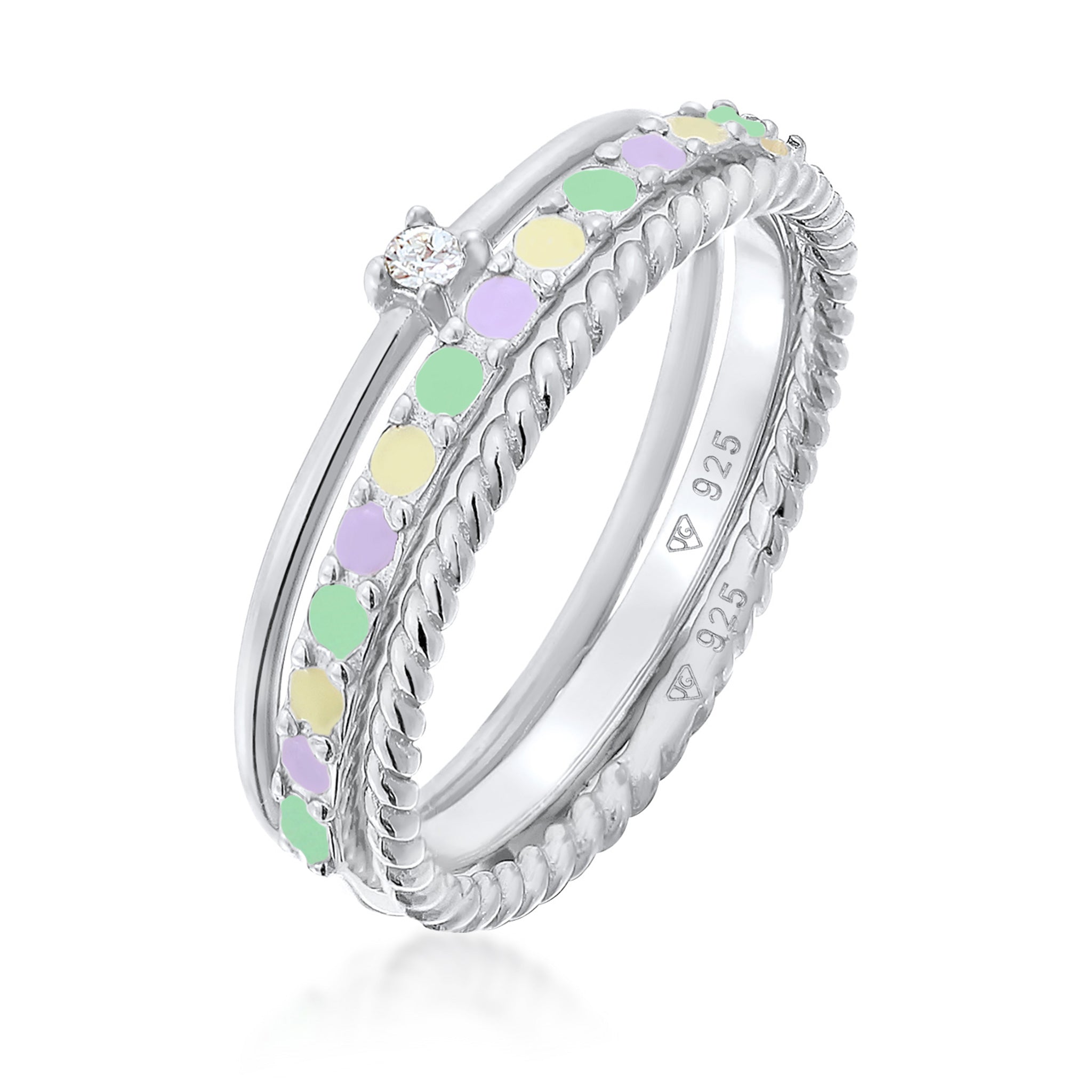 Silber - Elli | Ringset | Emaille, Mit Kristallen von Swarovski® (Weiß) | 925er Sterling Silber Vergoldet