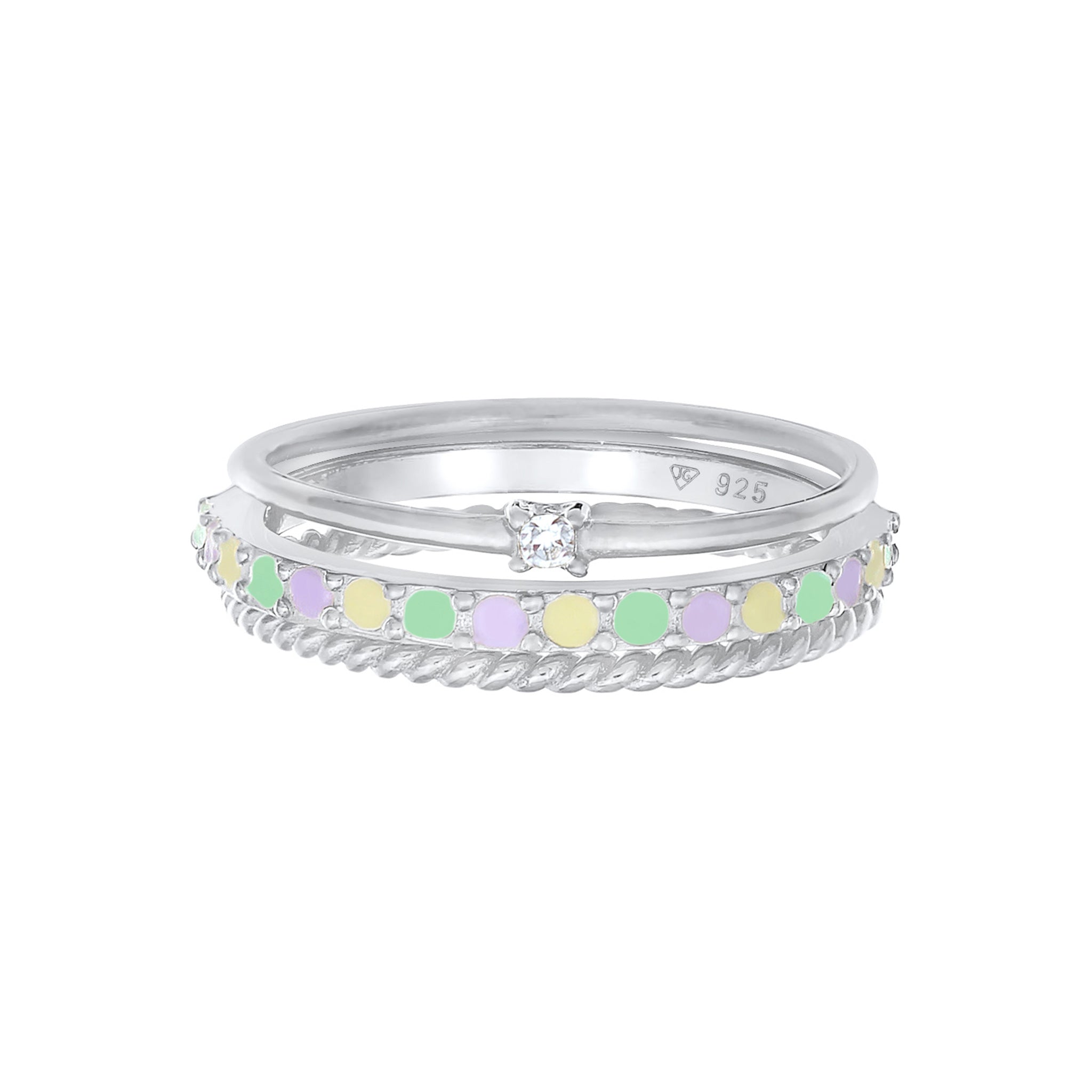 Silber - Elli | Ringset | Emaille, Mit Kristallen von Swarovski® (Weiß) | 925er Sterling Silber Vergoldet
