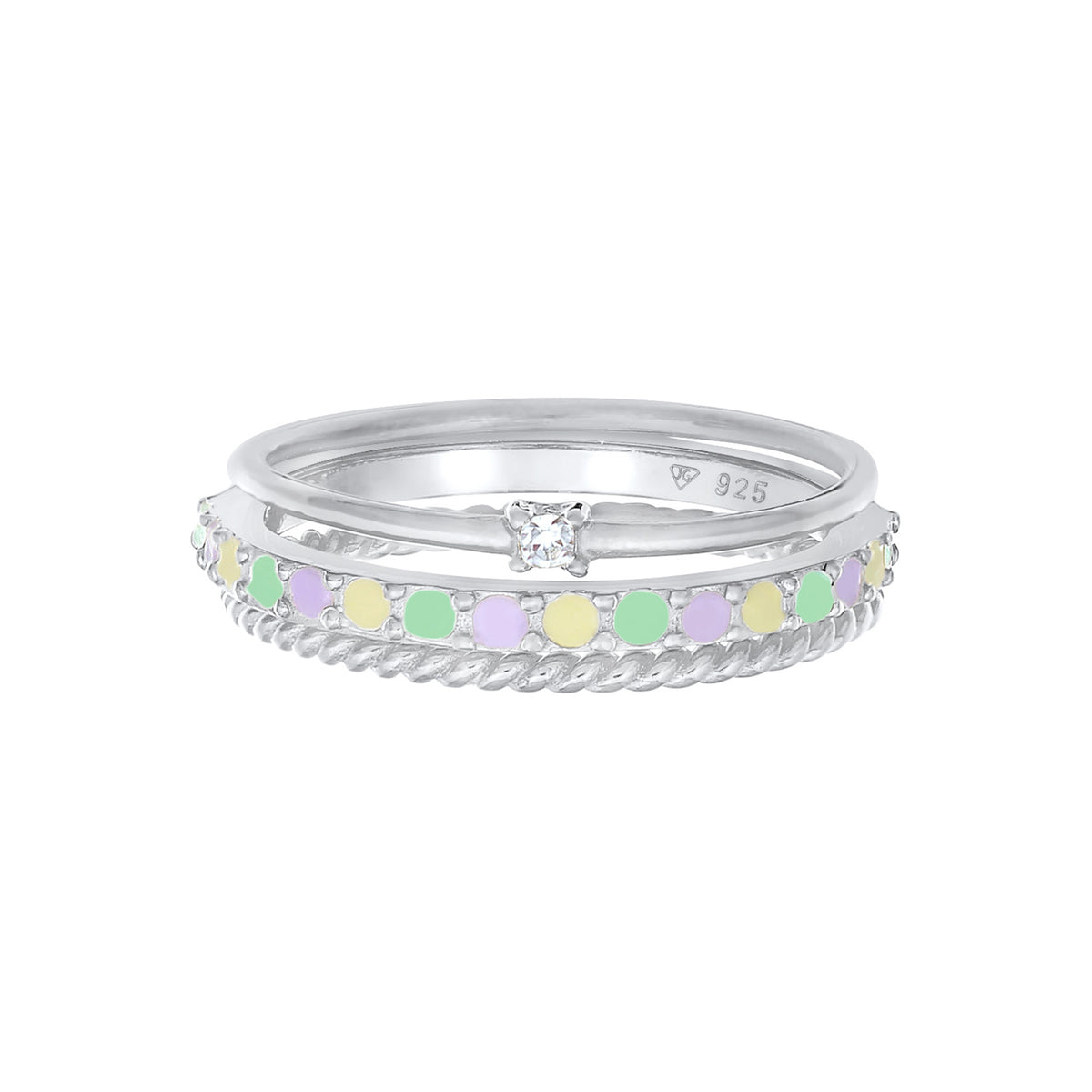 Silber - Elli | Ringset | Emaille, Mit Kristallen von Swarovski® (Weiß) | 925er Sterling Silber Vergoldet