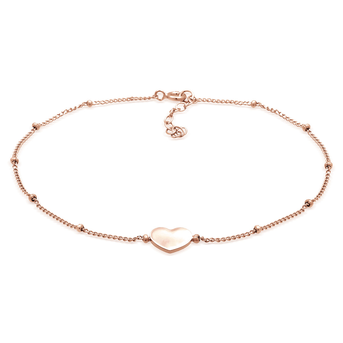 Roségold - Elli | Kugel-Fußkettchen Herz | 925 Sterling Silber Rosévergoldet