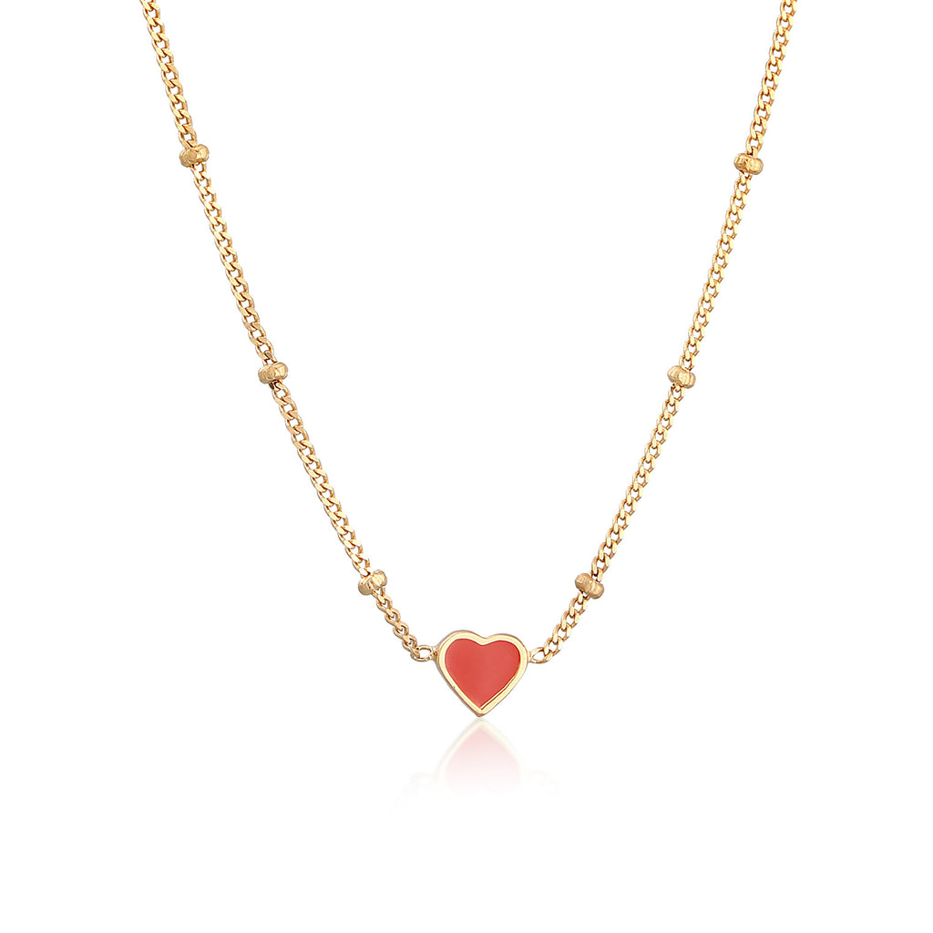 Gold - Elli | Kugel-Halskette Herz | Emaille | 925er Sterling Silber Vergoldet