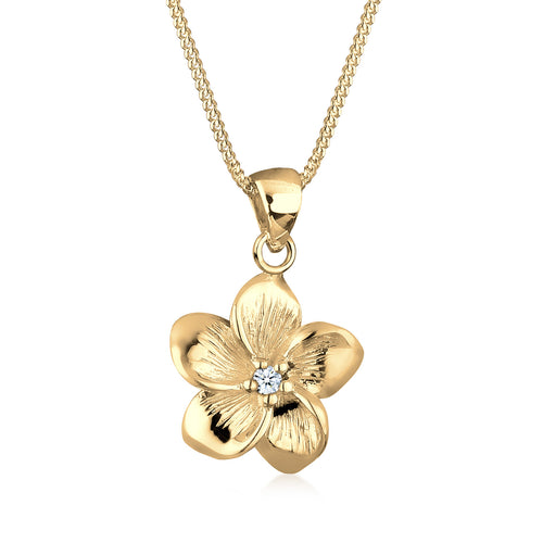 Gold - Elli DIAMONDS | Halskette Frangipani Blüte | Diamant (Weiß, 0,03 ct) | 925er Sterling Silber