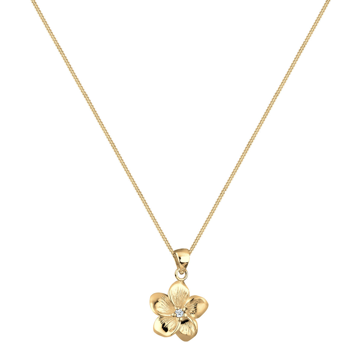 Gold - Elli DIAMONDS | Halskette Frangipani Blüte | Diamant (Weiß, 0,03 ct) | 925er Sterling Silber