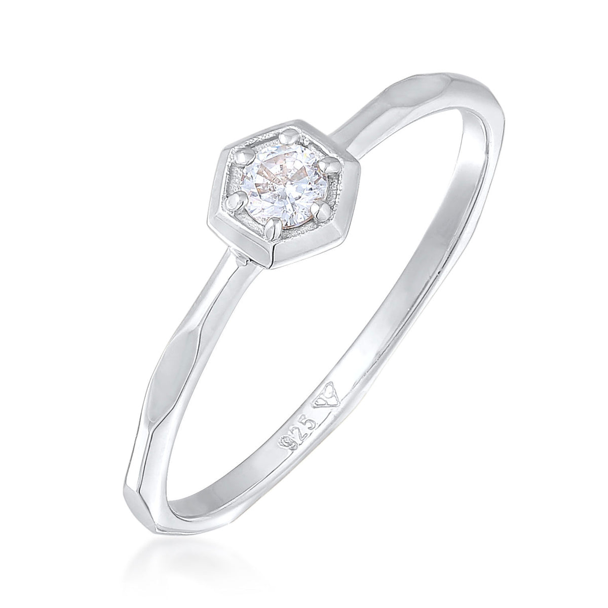 Silber - Elli | Solitär-Ring Geo | Zirkonia (Weiß) | 925er Sterling Silber