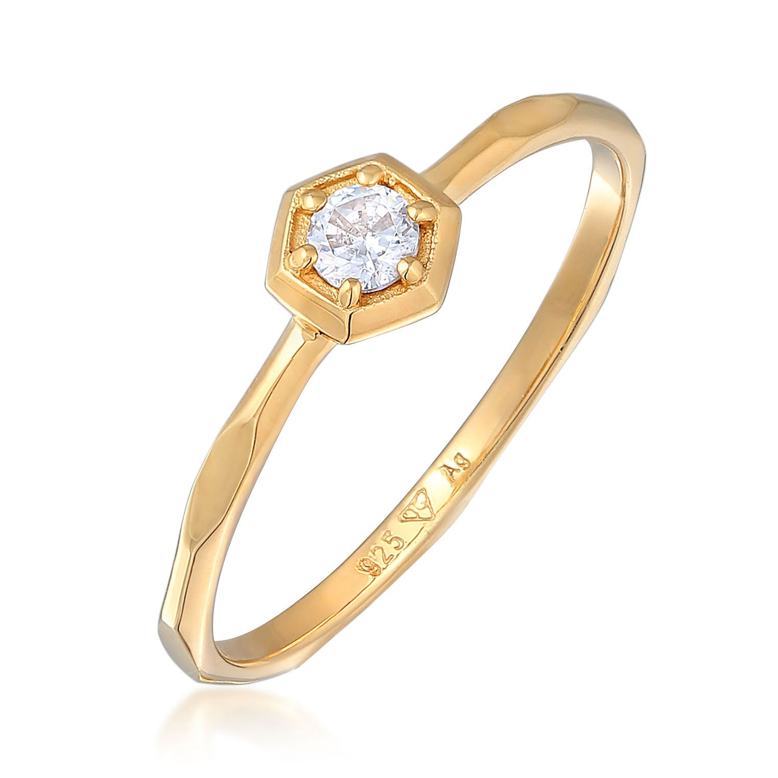 Gold - Elli | Solitär-Ring Geo | Zirkonia (Weiß) | 925er Sterling Silber