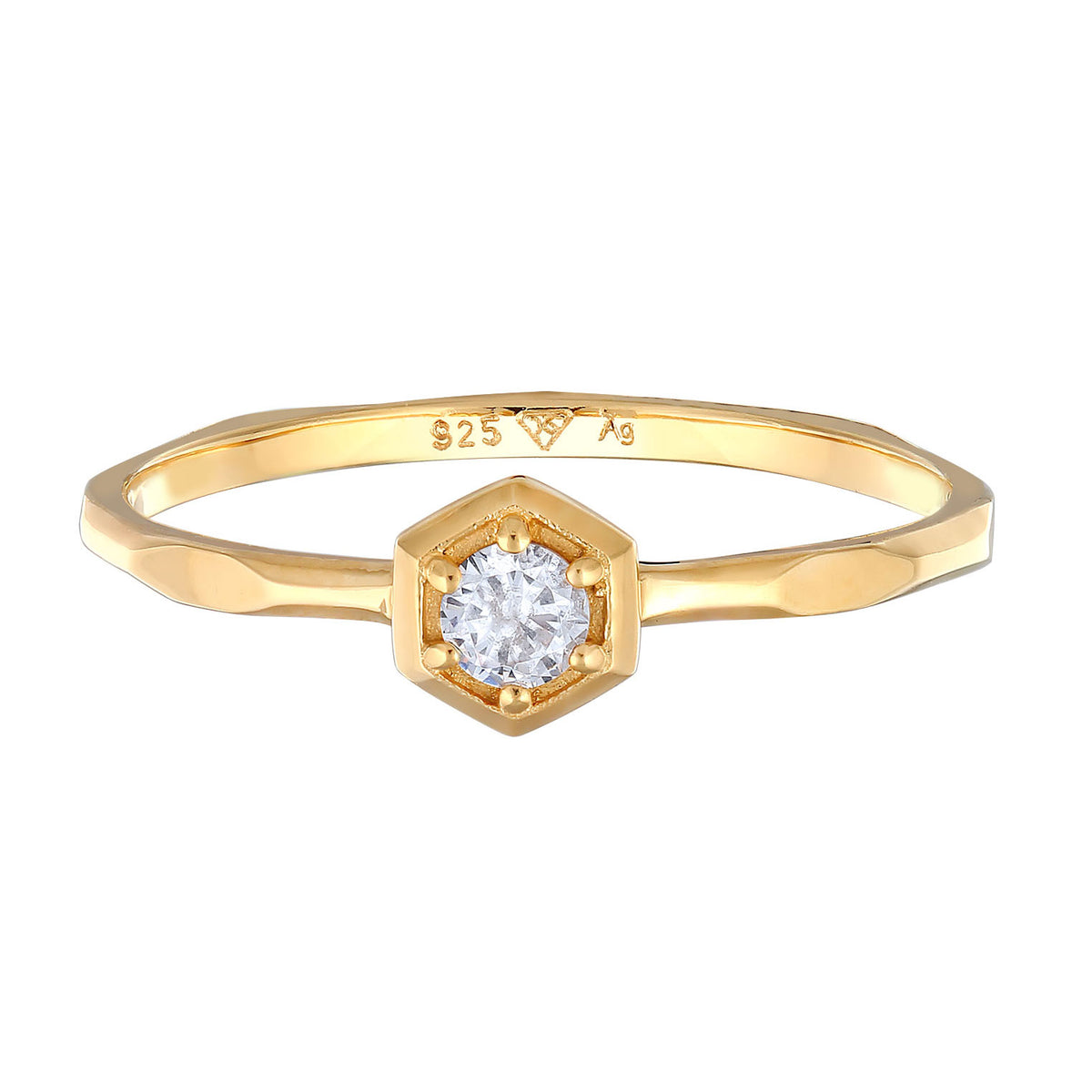 Gold - Elli | Solitär-Ring Geo | Zirkonia (Weiß) | 925er Sterling Silber