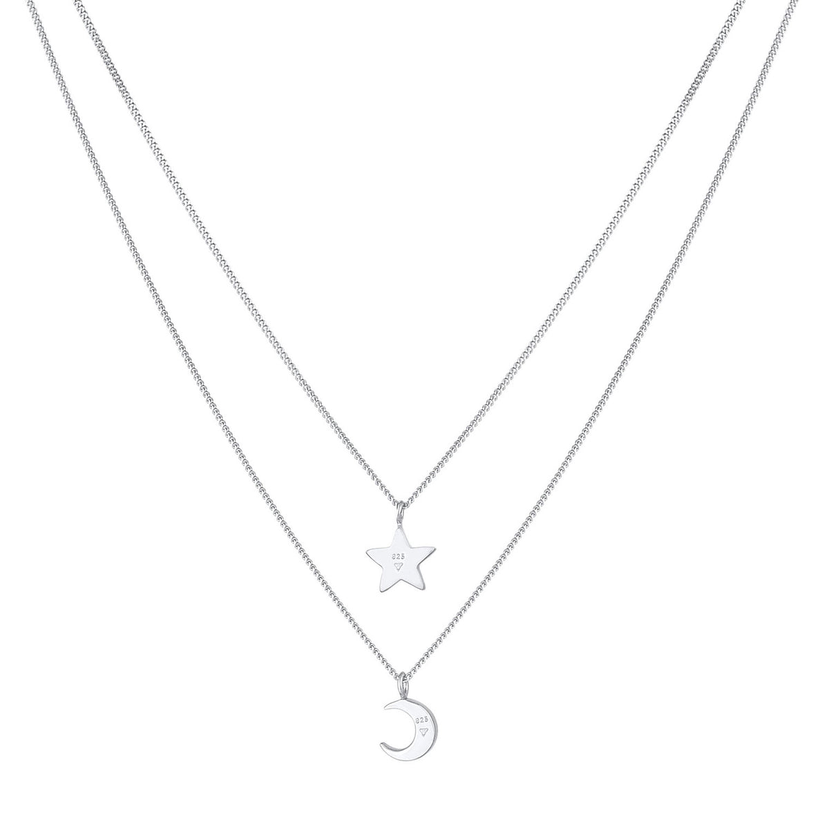 Silber - Elli | Layer-Halskette Stern Halbmond | Mit Kristallen von Swarovski® (Weiß) | 925er Sterling Silber