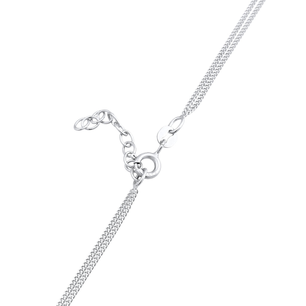Silber - Elli | Layer-Halskette Stern Halbmond | Mit Kristallen von Swarovski® (Weiß) | 925er Sterling Silber