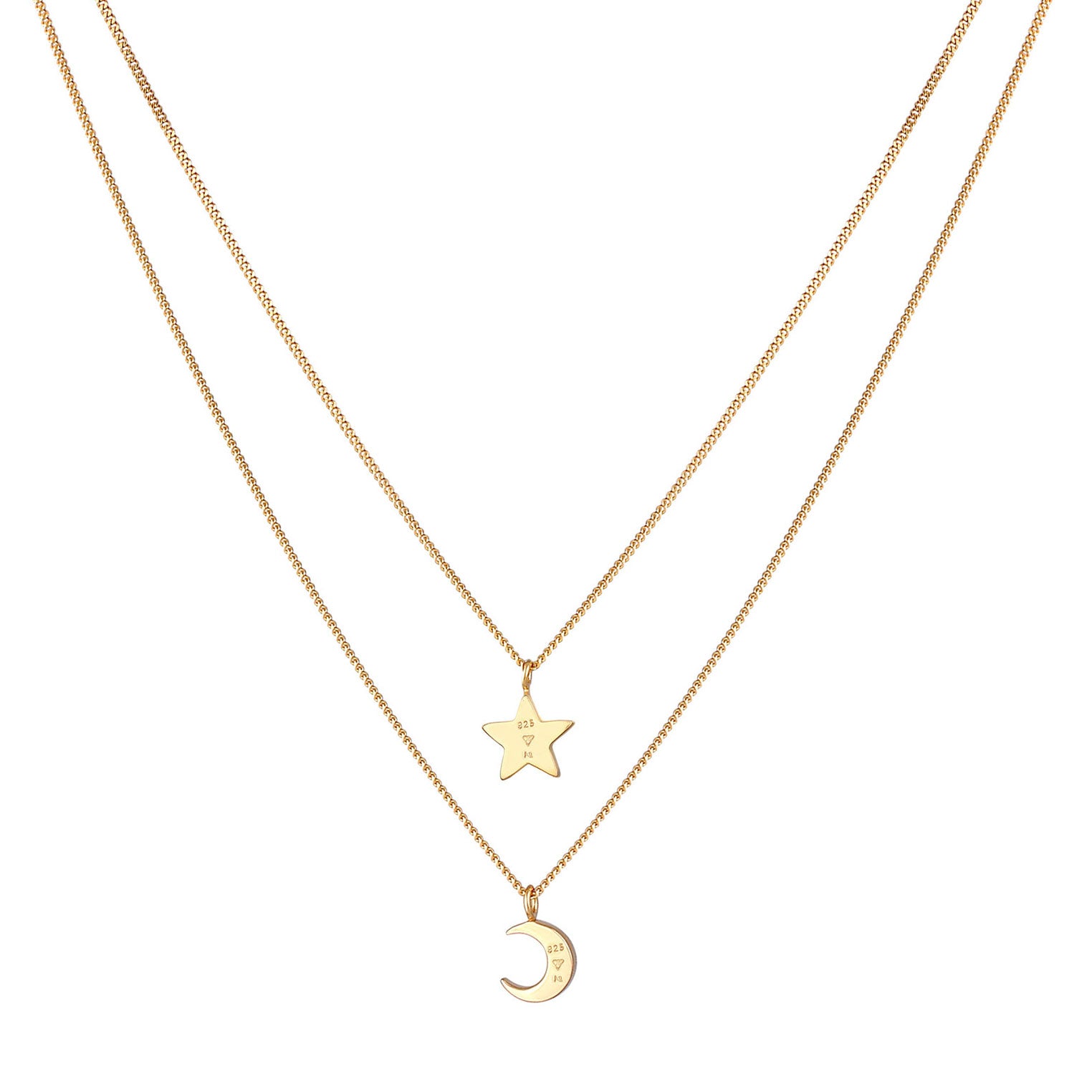 Gold - Elli | Layer-Halskette Stern Halbmond | Mit Kristallen von Swarovski® (Weiß) | 925er Sterling Silber
