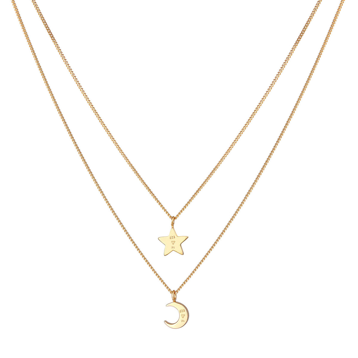 Gold - Elli | Layer-Halskette Stern Halbmond | Mit Kristallen von Swarovski® (Weiß) | 925er Sterling Silber