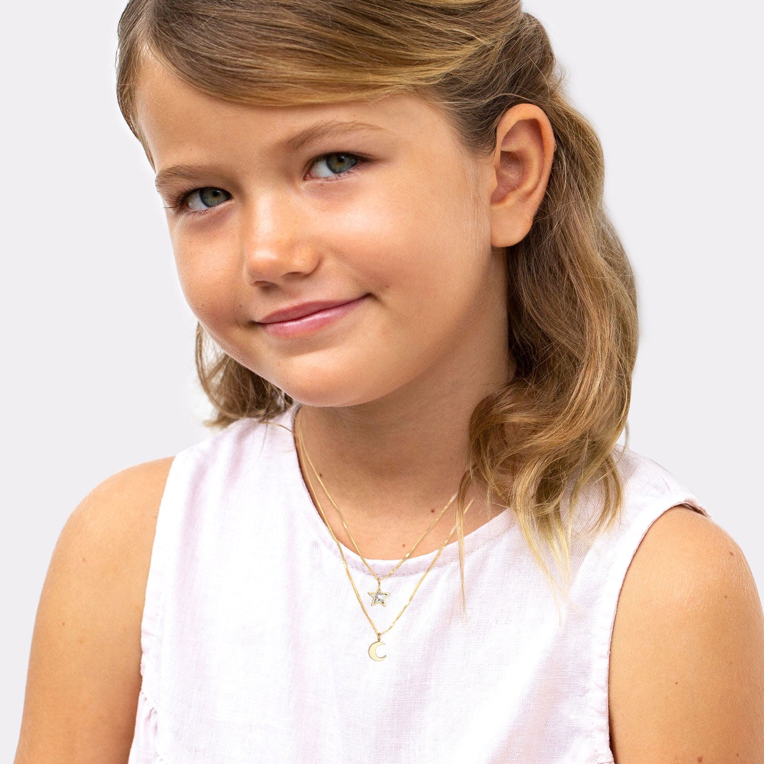 Gold - Elli | Layer-Halskette Stern Halbmond | Mit Kristallen von Swarovski® (Weiß) | 925er Sterling Silber