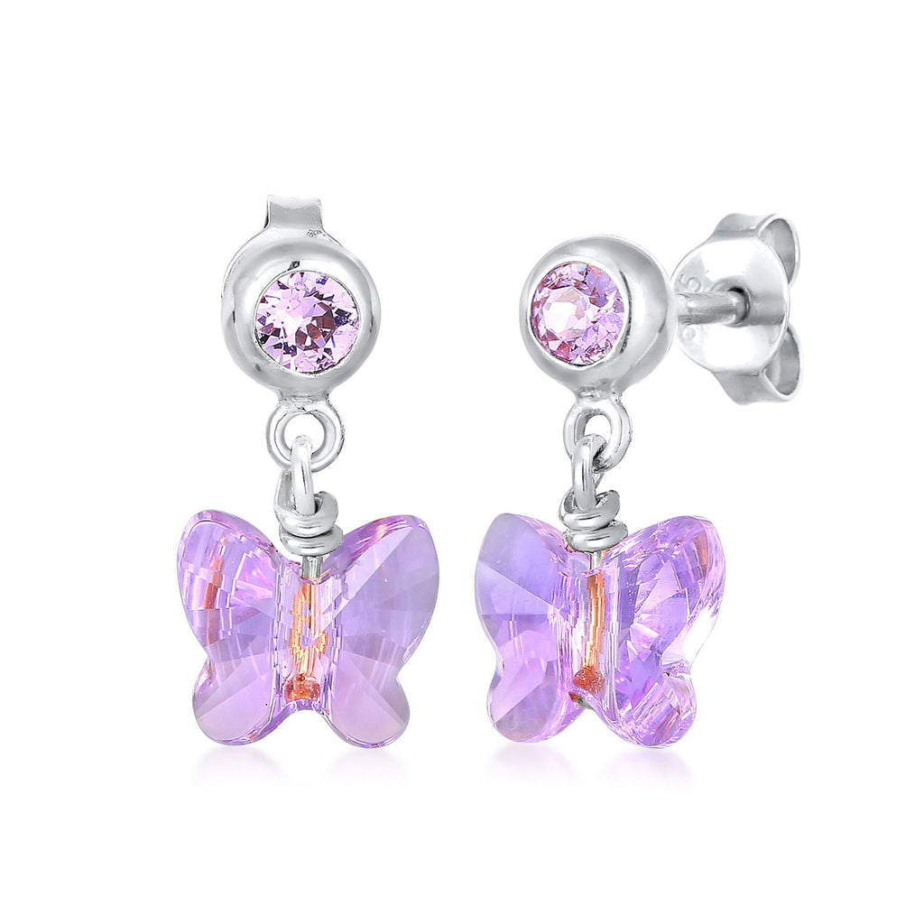 Silber - Elli | Ohrhänger Schmetterling | Kristall (Lila) | 925er Sterling Silber