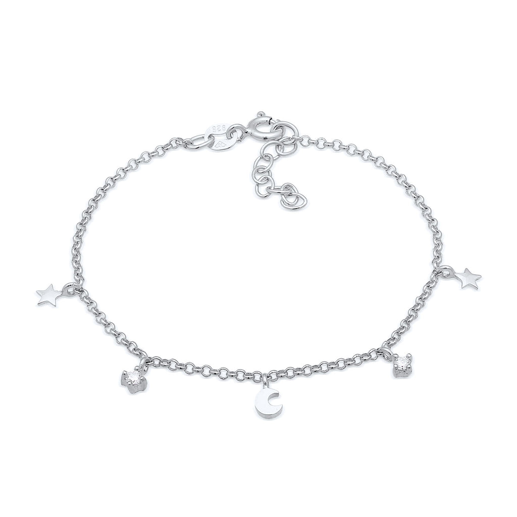Silber - Elli | Armband Mond Stern | Kristall (Weiß) | 925er Sterling Silber Vergoldet