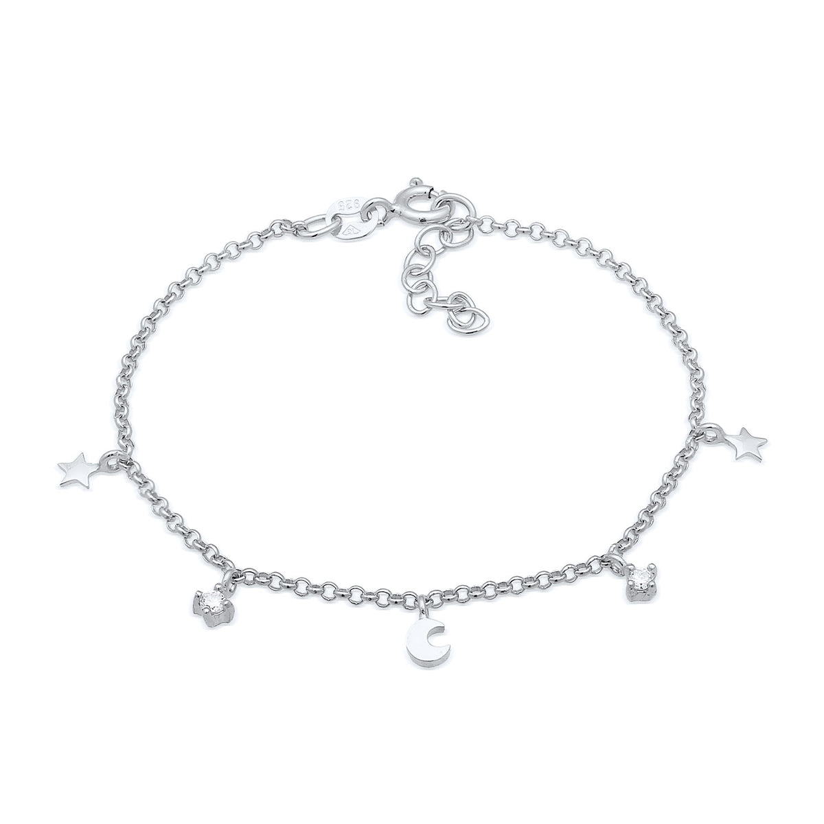 Silber - Elli | Armband Mond Stern | Kristall (Weiß) | 925er Sterling Silber Vergoldet