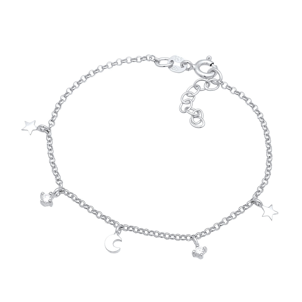 Silber - Elli | Armband Mond Stern | Kristall (Weiß) | 925er Sterling Silber Vergoldet