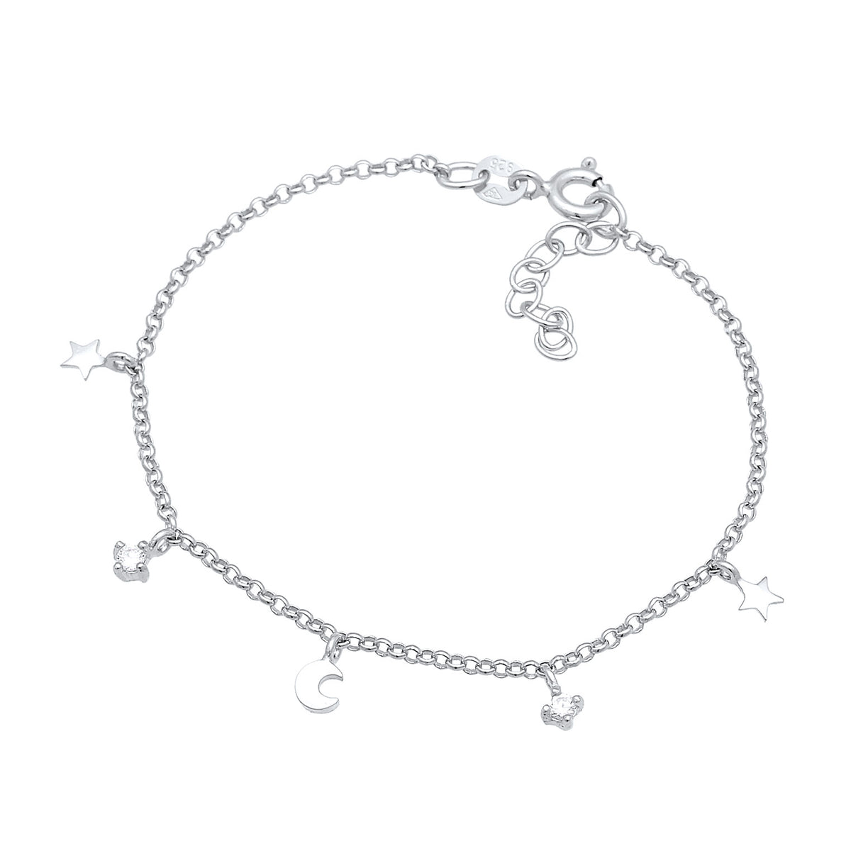 Silber - Elli | Armband Mond Stern | Kristall (Weiß) | 925er Sterling Silber Vergoldet