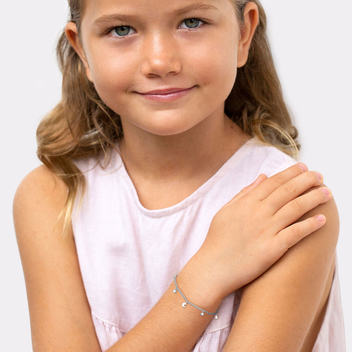 Silber - Elli | Armband Mond Stern | Kristall (Weiß) | 925er Sterling Silber Vergoldet