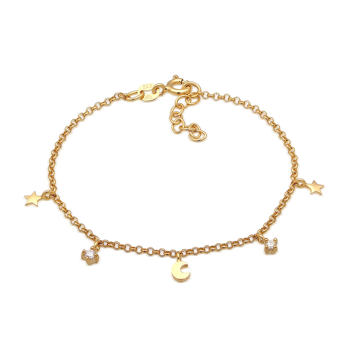 Gold - Elli | Armband Mond Stern | Kristall (Weiß) | 925er Sterling Silber