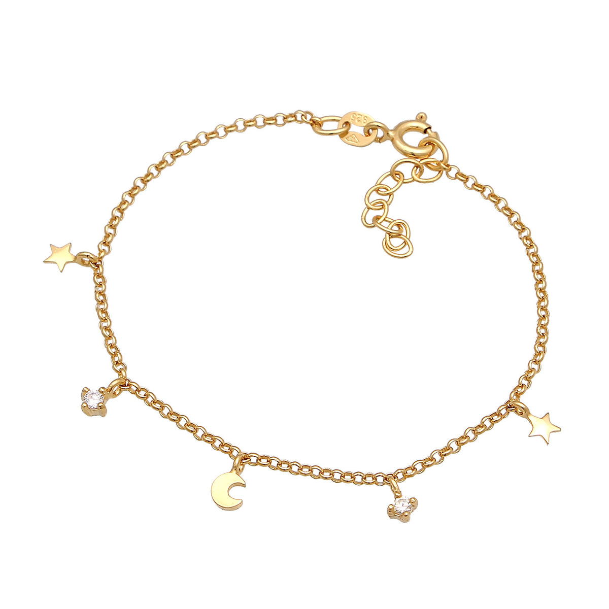 Gold - Elli | Armband Mond Stern | Kristall (Weiß) | 925er Sterling Silber