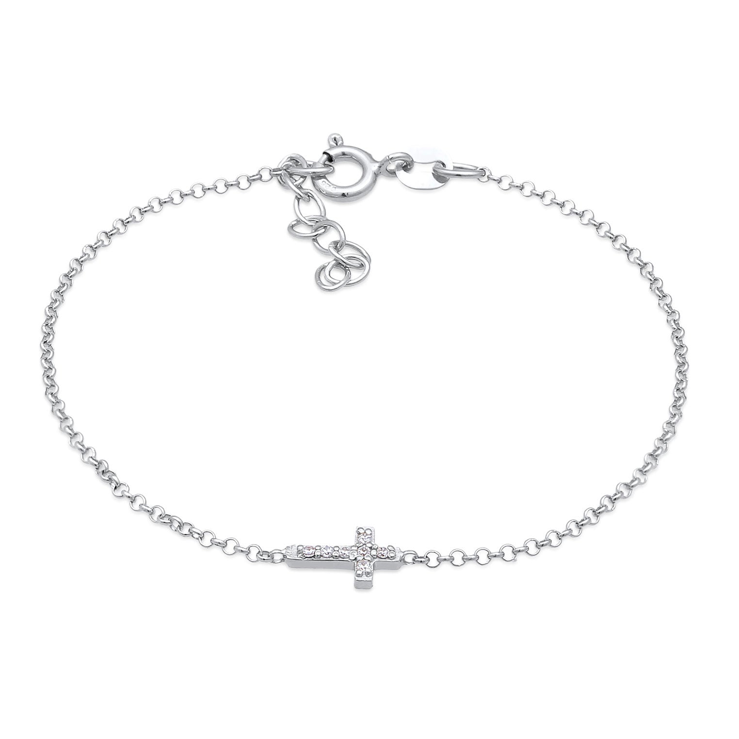 Silber - Elli | Armband Kreuz | Zirkonia (Weiß) | 925er Sterling Silber