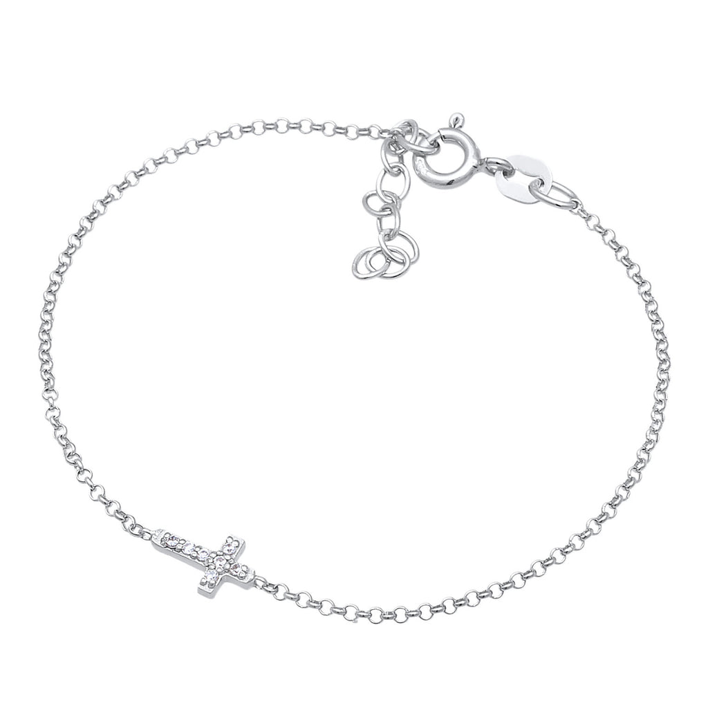 Silber - Elli | Armband Kreuz | Zirkonia (Weiß) | 925er Sterling Silber