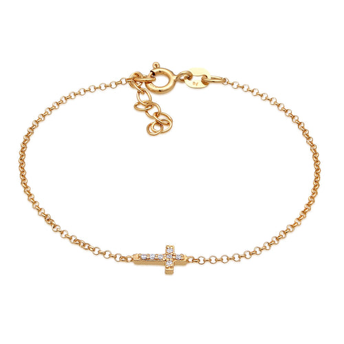 Gold - Elli | Armband Kreuz | Zirkonia (Weiß) | 925er Sterling Silber