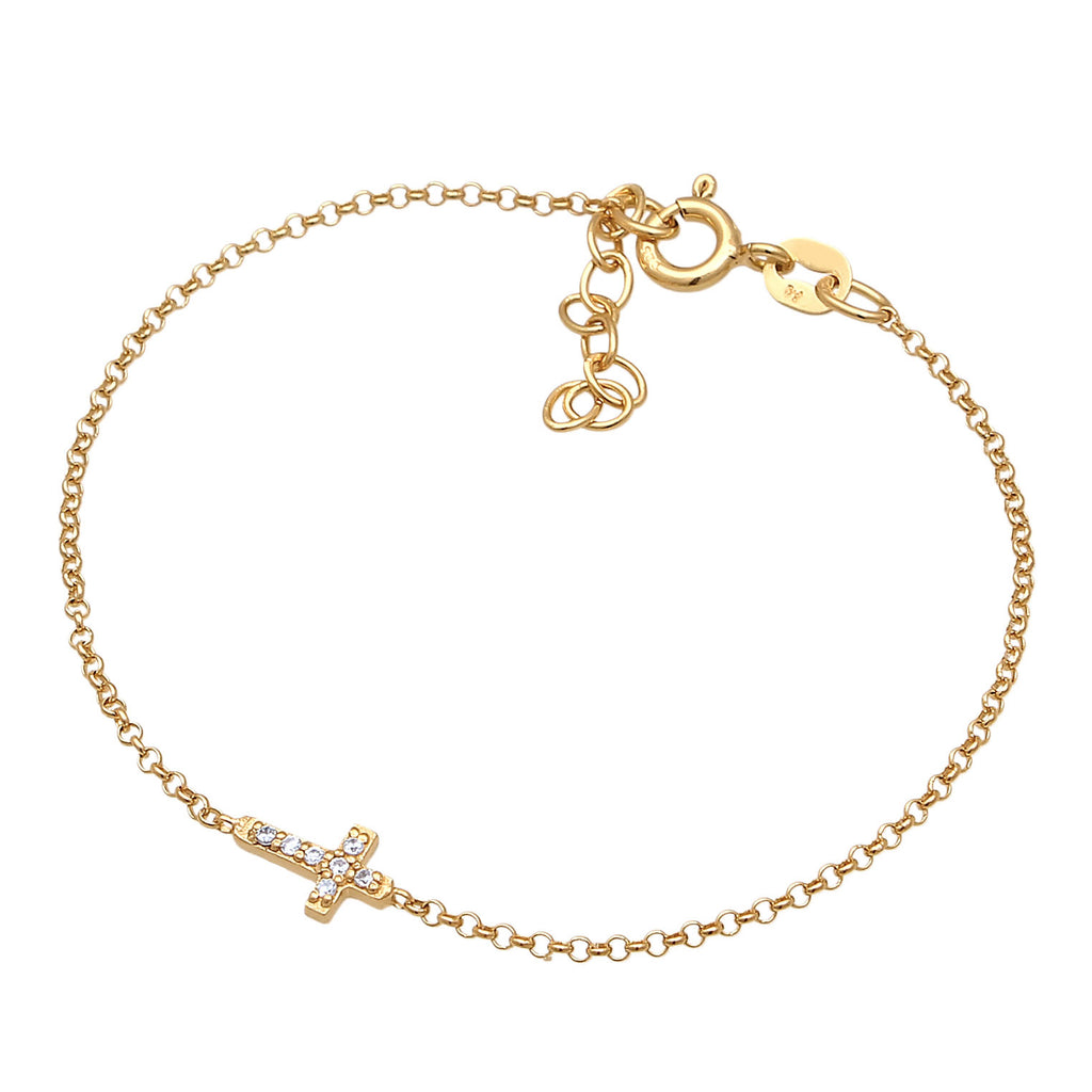 Gold - Elli | Armband Kreuz | Zirkonia (Weiß) | 925er Sterling Silber