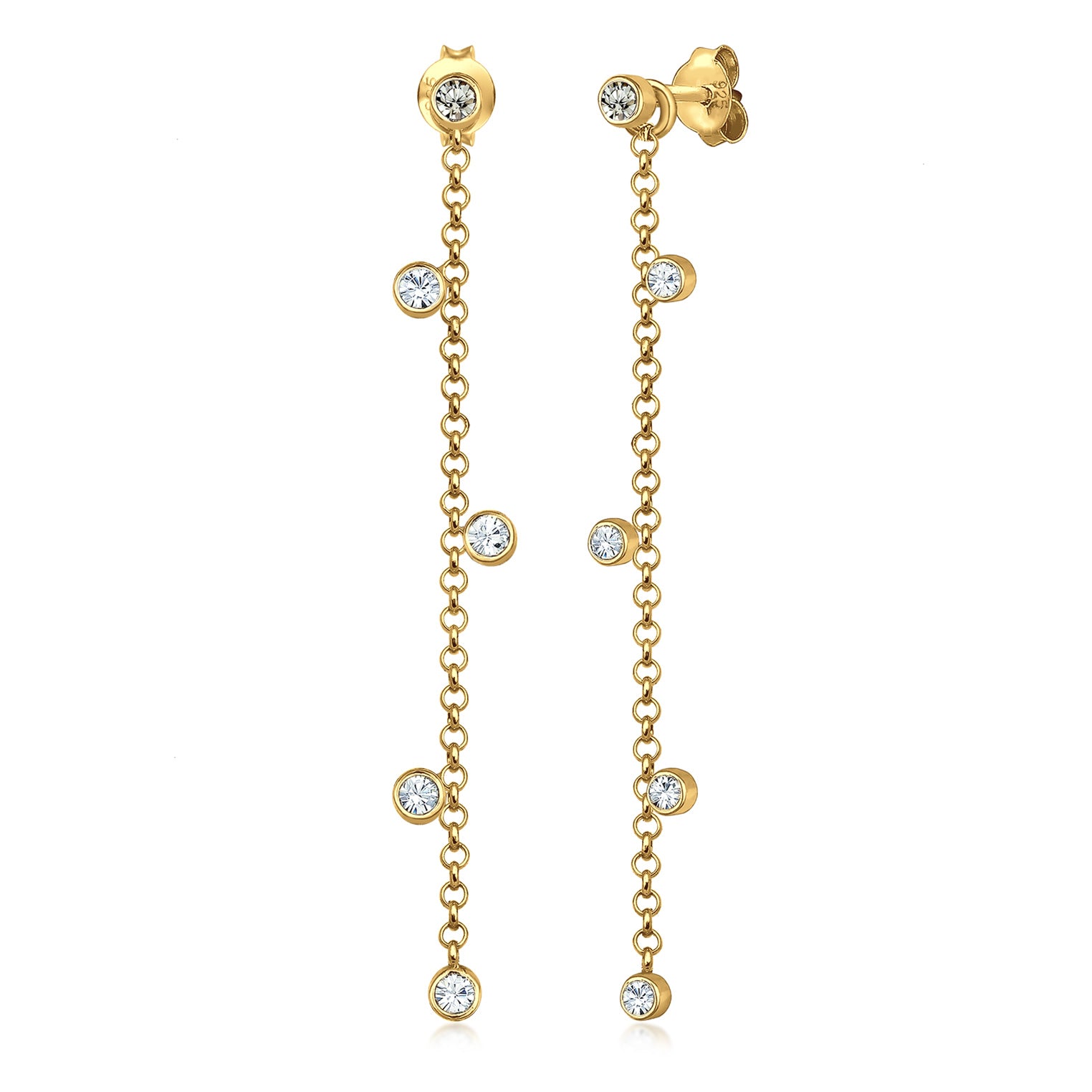 Gold - Elli | Ohrhänger Ear Chain | Kristall (Weiß) | 925er Sterling Silber Vergoldet