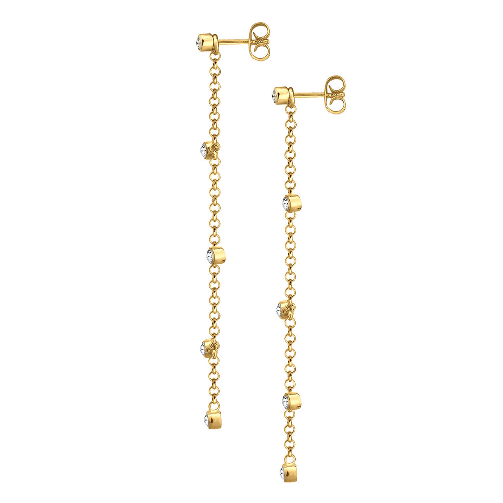 Gold - Elli | Ohrhänger Ear Chain | Mit Kristallen von Swarovski® (Weiß) | 925er Sterling Silber Vergoldet