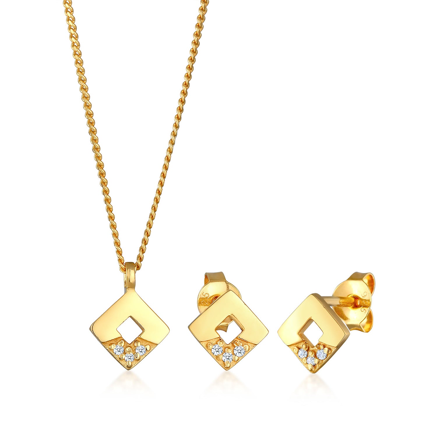 Gold - Elli DIAMONDS | Schmuckset Geo | Diamant (Weiß, 0.045 ct) | 925er Sterling Silber