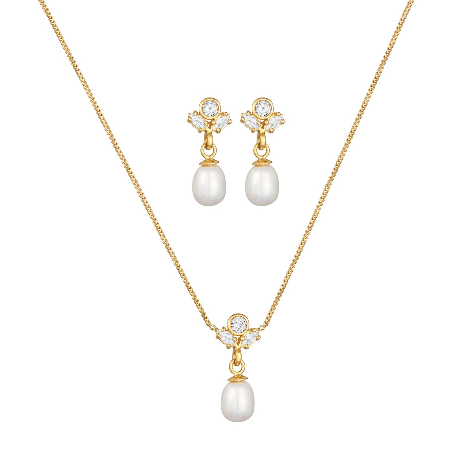 Gold - Elli PREMIUM | Schmuckset | Süßwasserperlen, Zirkonia (Weiß) | 925er Sterling Silber