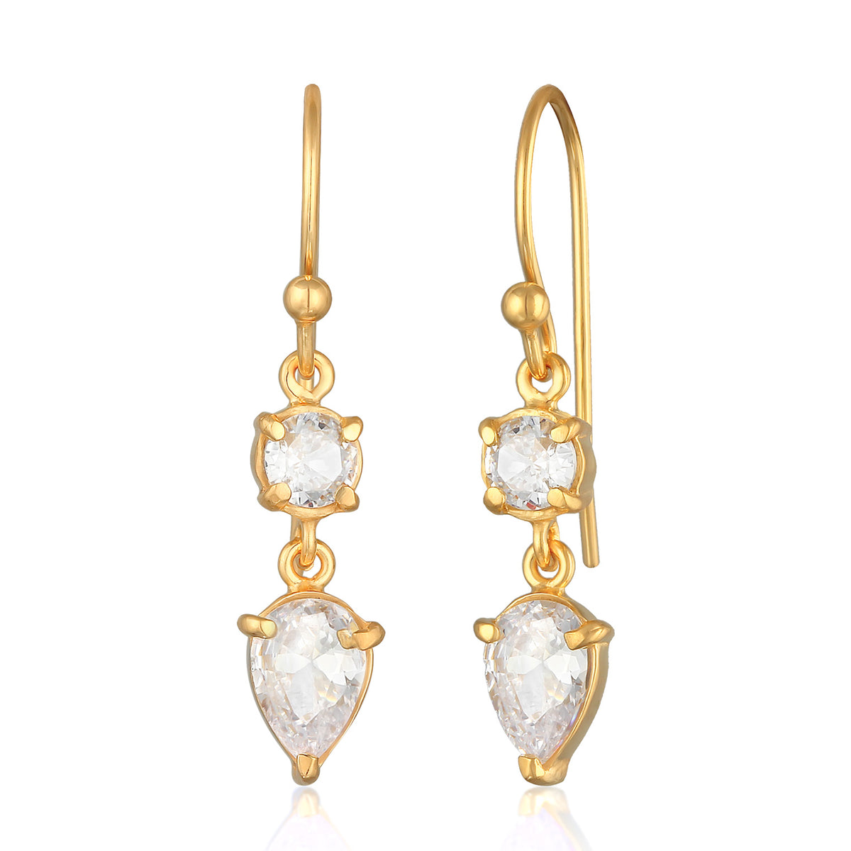 Gold - Elli | Ohrhänger Tropfen | Zirkonia (Weiß) | 925er Sterling Silber