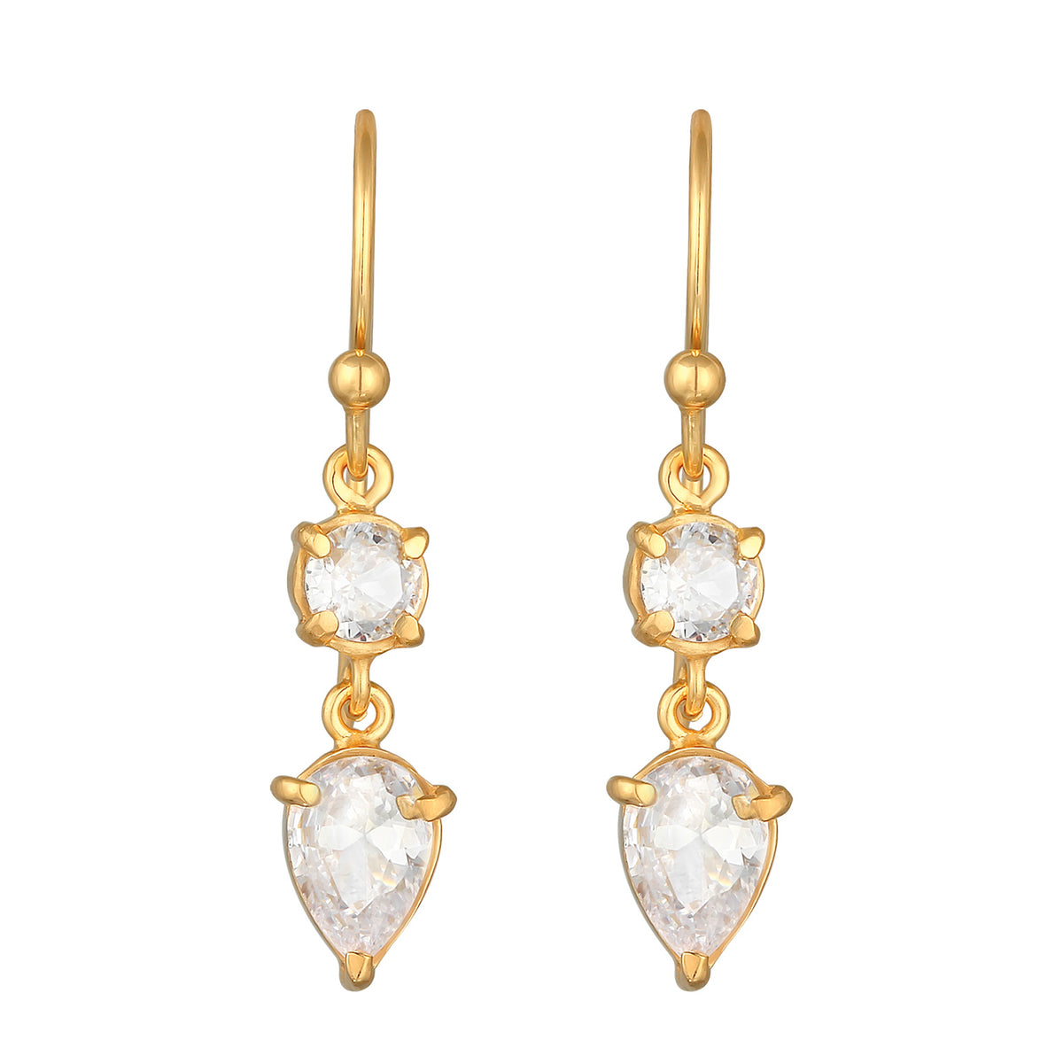 Gold - Elli | Ohrhänger Tropfen | Zirkonia (Weiß) | 925er Sterling Silber