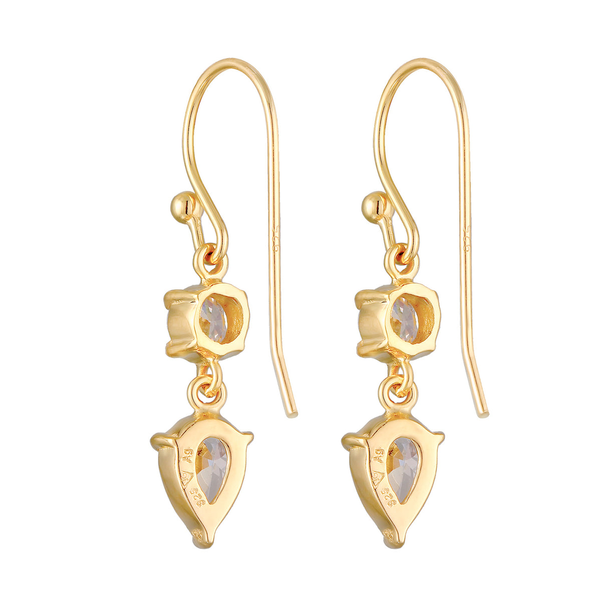 Gold - Elli | Ohrhänger Tropfen | Zirkonia (Weiß) | 925er Sterling Silber