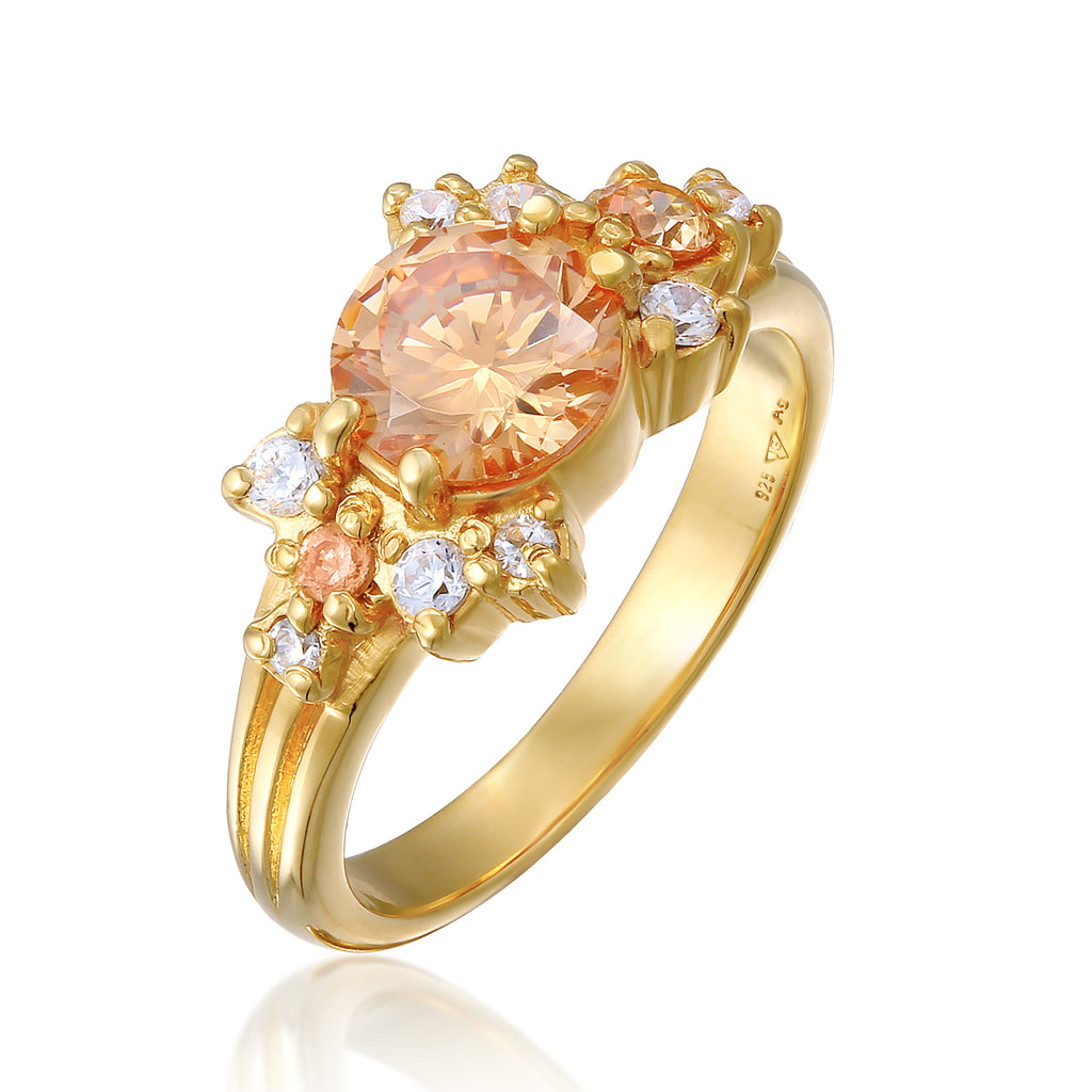 Gold - Elli PREMIUM | Cocktailring Statement | Zirkonia (gold) | 925er Sterling Silber