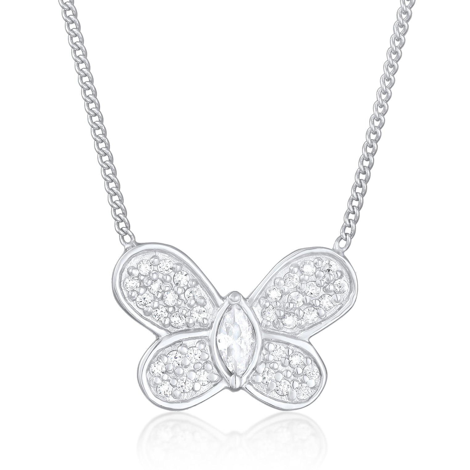 Silber - Elli | Halskette Schmetterling Anhänger | Zirkonia (Weiß) | 925er Sterling Silber