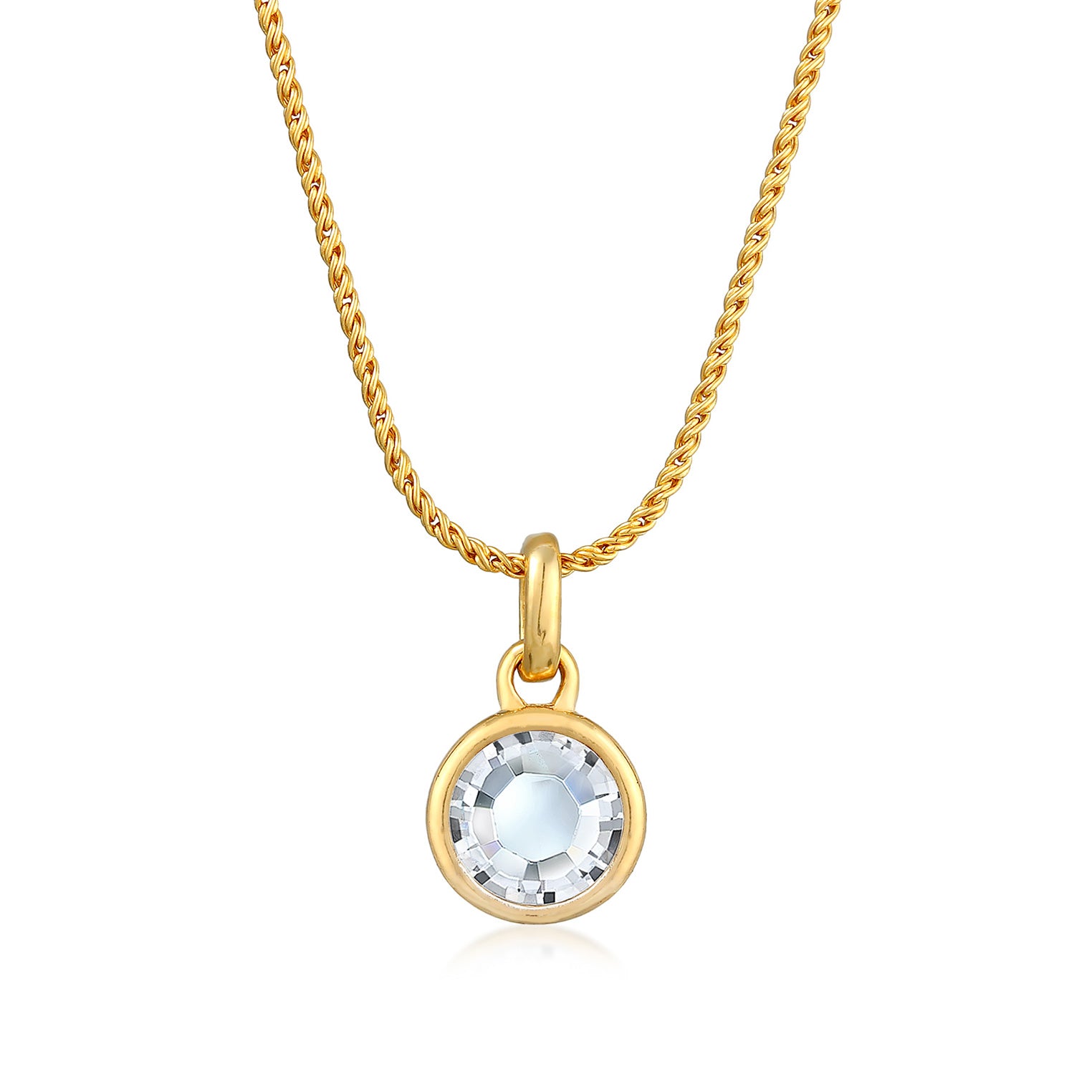 Gold - Elli | Kordel-Halskette Solitär Anhänger | Mit Kristallen von Swarovski® (Weiß) | 925er Sterling Silber vergoldet