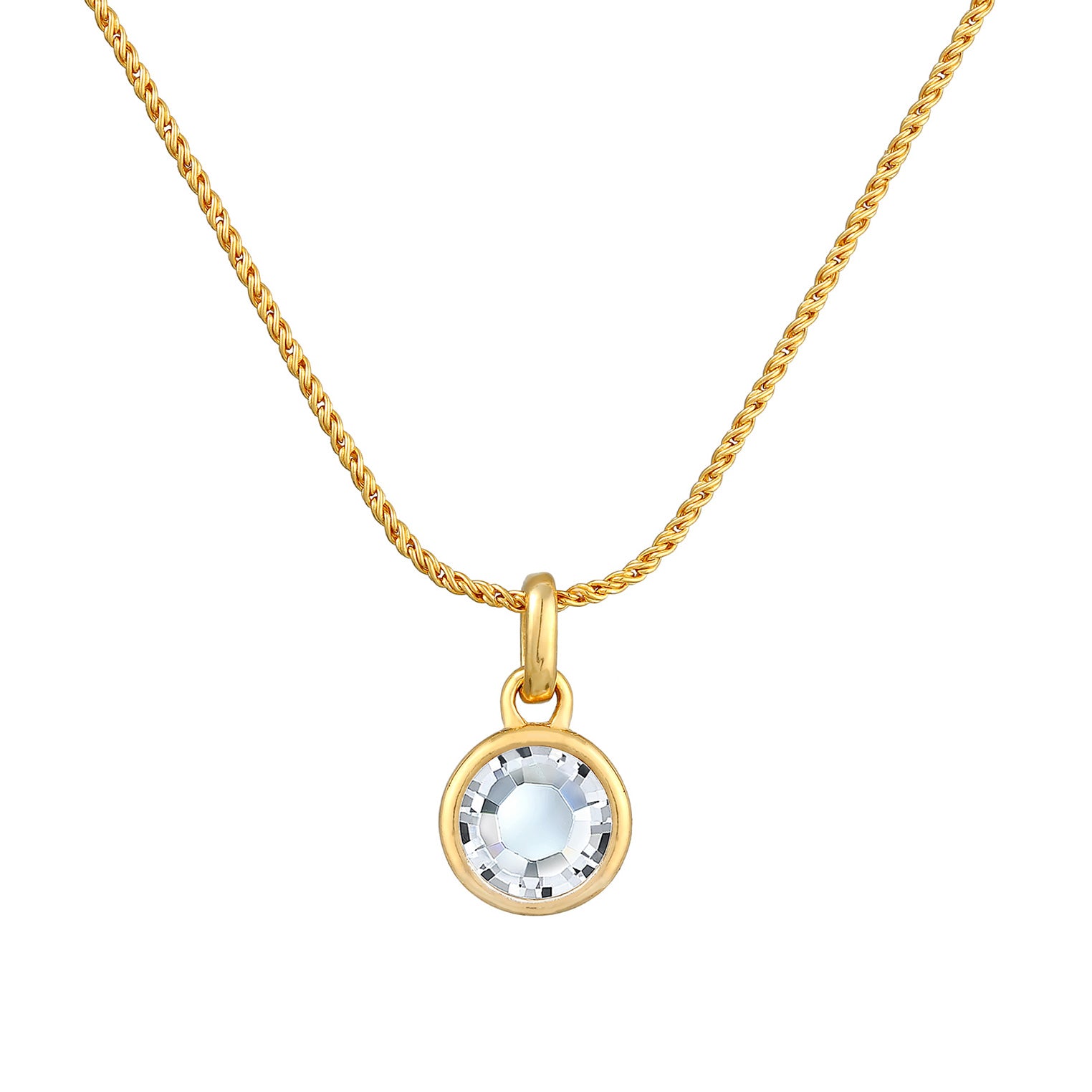 Gold - Elli | Kordel-Halskette Solitär Anhänger | Mit Kristallen von Swarovski® (Weiß) | 925er Sterling Silber vergoldet