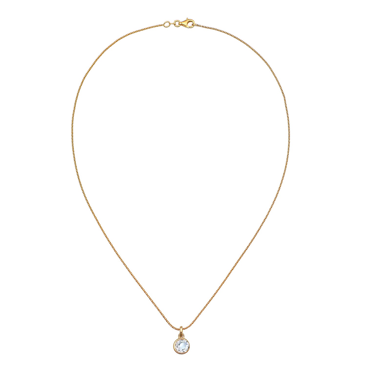 Gold - Elli | Kordel-Halskette Solitär Anhänger | Mit Kristallen von Swarovski® (Weiß) | 925er Sterling Silber vergoldet